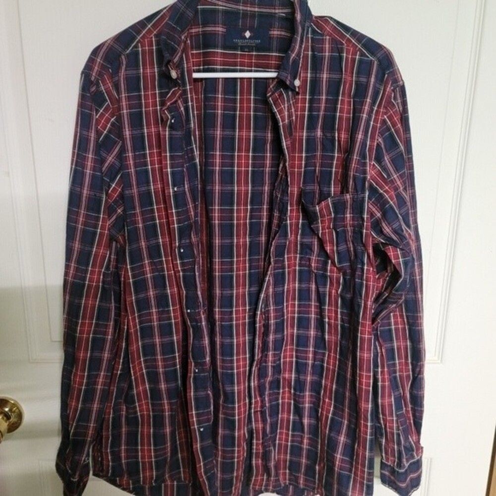 ~ Mens Argyleculture red, blue, white, and green plaid button up shirt - size XL
